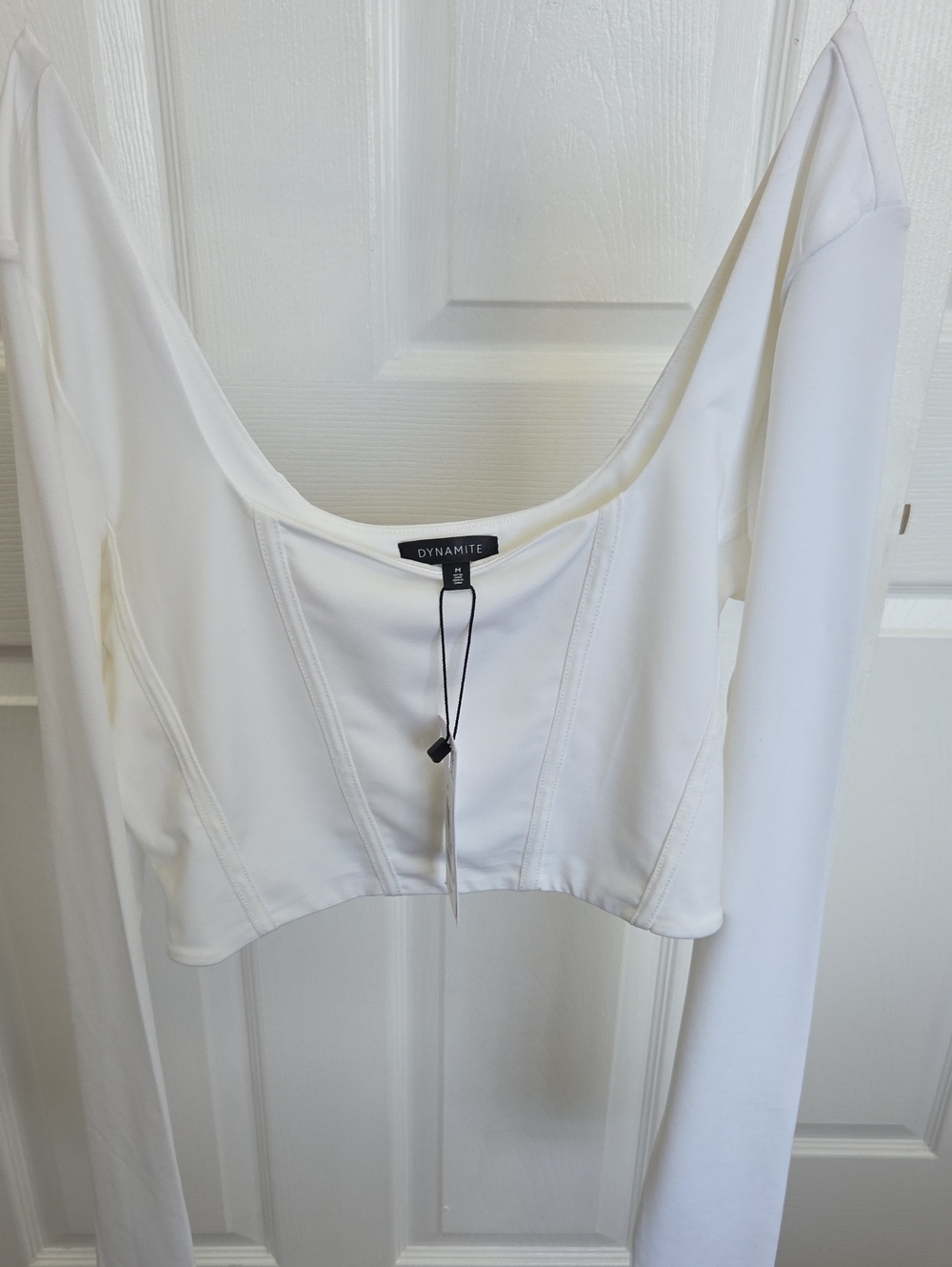 Dynamite White Long Sleeve Cropped Scoop Top Medium